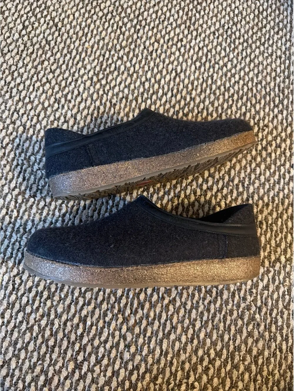 MEN’S HAFLINGER GRIZZLY GZL BLACK WOOL FELT SLIP-ON CLOG SLIPPERS Size 44